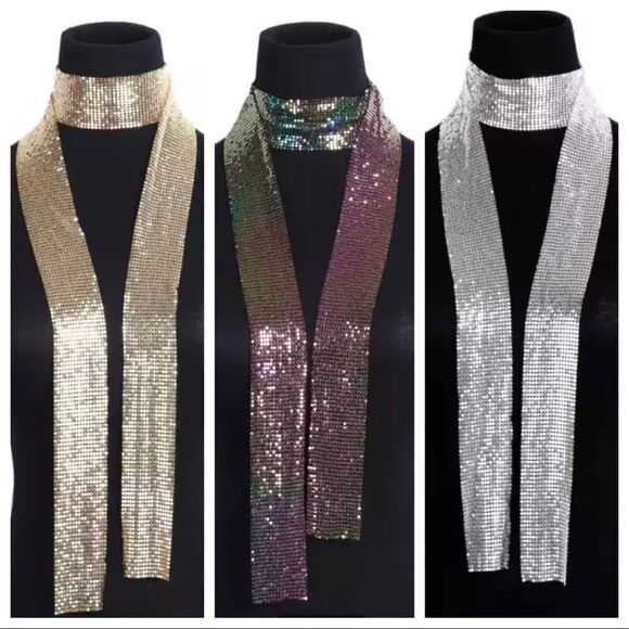 Sequin Long Scarf Choker Statement Necklace - Picture 1 of 7